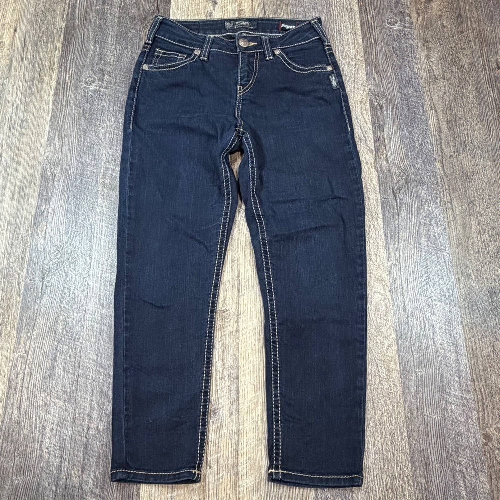 Silver Jeans Suki High Capri Dark Indigo Super Stretch Blue Jeans Womens W27 L24